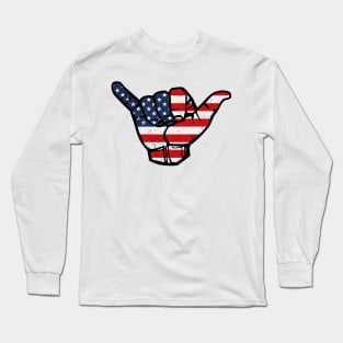 American Flag Shaka Long Sleeve T-Shirt